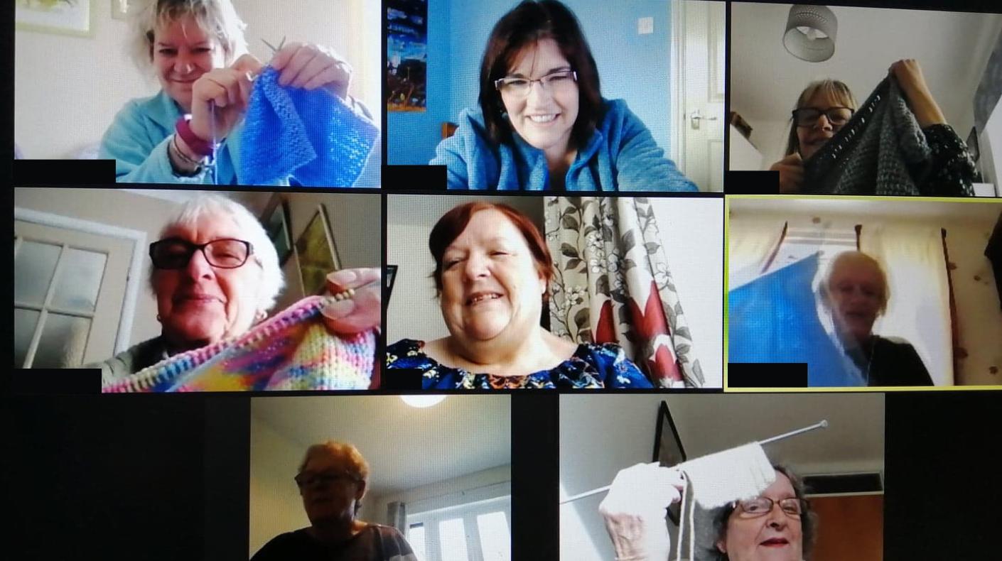A screenshot of a North Devon Homes virtual Knit and Natter session