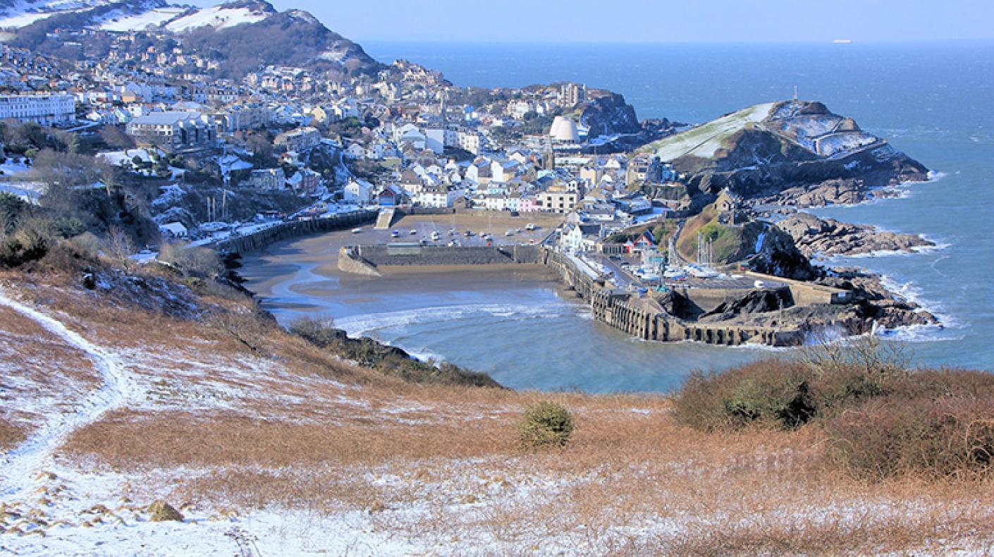 An arial view of Ilfracombe with a dusting of snow